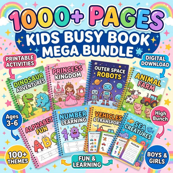 Kids Busy Book Mega Bundle 1000+ Pages | Toddler Activity Binder Printable PDF | Preschool Learning Homeschool Instant Download