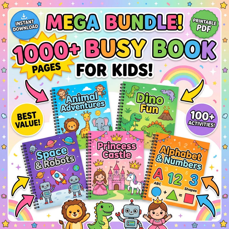 1000+ Kids Busy Book Bundle Printable PDF | Preschool Learning Activities for Toddlers Ages 3-6 | Quiet Book Pack