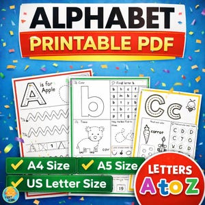 Alphabet Letter Tracing Activity Pages, Kids Learning Pages, Printable ABC Worksheets, Editable Canva Template