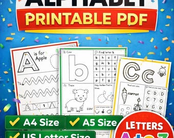 Alphabet Letter Tracing Activity Pages, Kids Learning Pages, Printable ABC Worksheets, Editable Canva Template