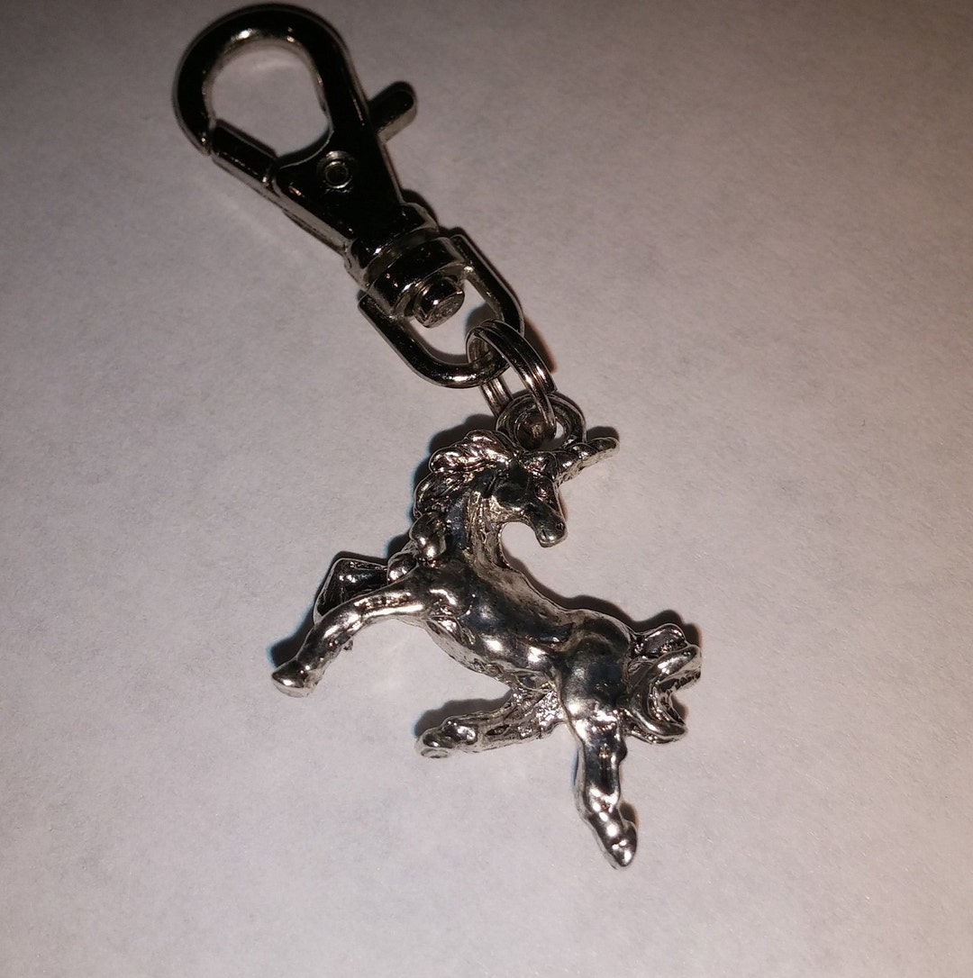 Unicorn Zipper Pull Silver Charm Keychain Backpack Planner Swivel Clip