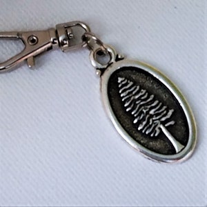 Pine Tree Zipper Pull Backpack Clip Key Fob Silver Purse Charm Not All Those Who Wander Are Lost Redwood