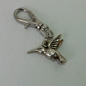 Hummingbird Zipper Pull Backpack Clip Key Fob Silver Purse Planner Charm