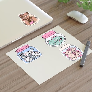 Cute Animal-Themed Sticker Sheets for Creative Decor, Scrapbooking, Journals, Kids Crafts, Gift Ideas | Cute Kawaii Jarred Animal Stickers
