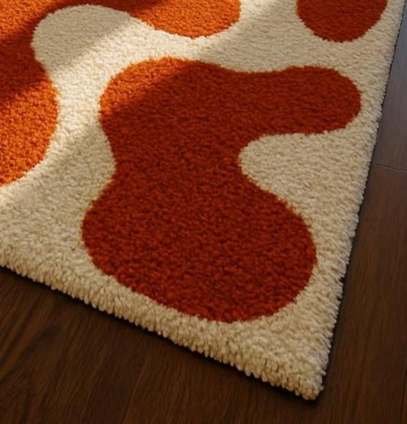 Orange Pattern Rug Textures Orange Wavy Abstract Rug | Mid-century Modern Plush Carpet - Etsy