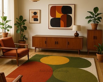 Handmade Mid-Century Modern Rug – Retro Geometric Tufted Carpet