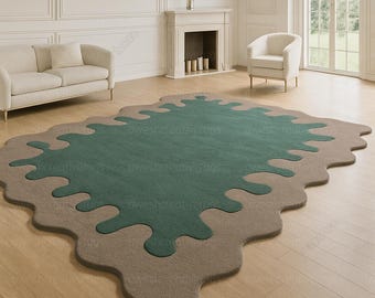 Abstract Modern Area Rug – Organic Shape Contemporary Carpet, Hand Tufted Designer Rug for Living Room, Bedroom & Minimalist Home Decor