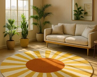 Rund matta i solsken – Retro boho accentmatta