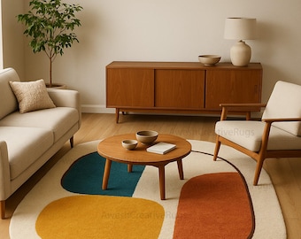 Abstract Geometric Rug: Hand-Tufted Mid-Century Modern Area Carpet