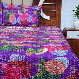 Revesible Indian Kantha Quilt Handmade Kantha Bedcover Bedding Kantha Bedspread Throw Cotton Blanket Hand Stitched Sofa Quilts