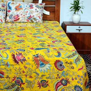 Bohemian Decor Bedding Indian Quilt Cotton Throw Coverlets Hippie Stitched Bedspread Boho Bedcover Reversible Quilt