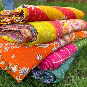 Vintage Kantha Quilt Indian Kantha Quilt Kantha Bedcover Cotton Blanket Gudari