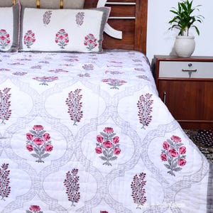 Handmade Reversible Quilt, Anokhi Quilt, Jaipur Quilt Bedding Throw Blanket Soft Bedspread Quilts Block Print Cotton Quilts Gift For Her