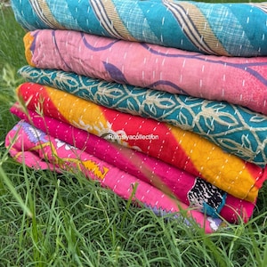 Indian Handmade Kantha Quilt Throw Paradise Printed King Size Cotton Kantha Bedspread Throw Bedcover 108x90 inch