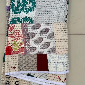 Indian handmade patchwork Silk kantha quilt hippie bedding bedspread boho bohemian vintage kantha blanket gudari king/twin size bed cover