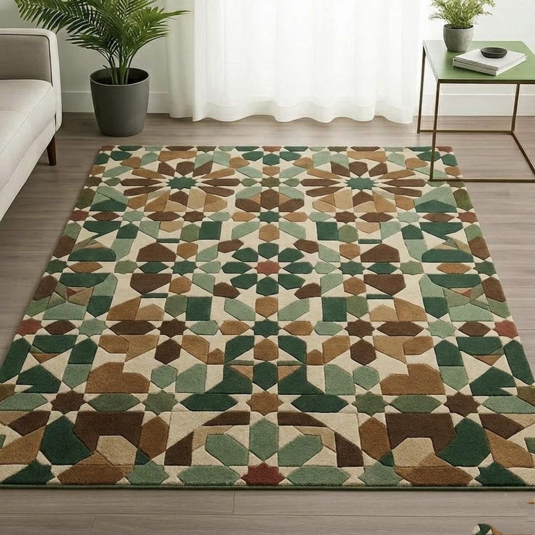 Greenarbic Rug Patterns Moroccan Geometric Hand Tufted Area Rug – Green & Brown Modern Wool ...