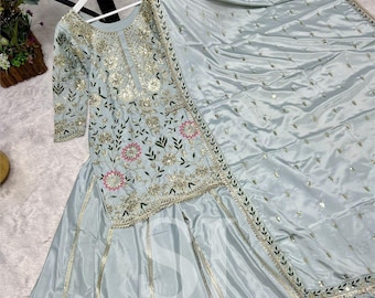 Women's Ethnic Salwar Kameez Readymade Set, Indian Kurta Palazzo With Dupatta Set, Pakistani Wedding Sharara Set,3 Piece Combo Set Christmas