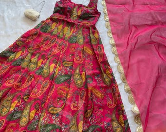 Beautiful Anarkali Gown Suit Set, Indian Designer Salwar Kameez Ready to Wear, Organza Silk Anarkali Flair Kurta Set with Dupatta Set,3Piece