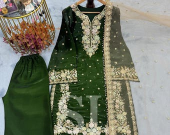 Plus Size up to 5XL Salwar Suit For Women's, Pakistani Designer Salwar Kameez Readymade Suit, Kurta Palazzo & Designer Dupatta 3PC Stitched