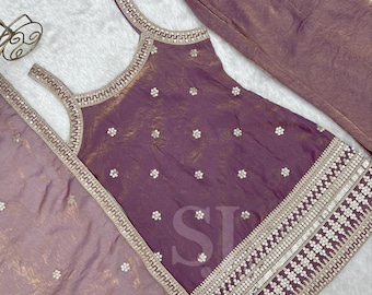 Indian Designer Salwar Kameez Set, Purple Silk Kurta Palazzo Dupatta, Festival Wedding Outfit