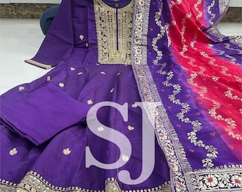 Upcoming Festival Diwali Navratri Wear Anarkali Kurta Pant Set With Designer Dupatta Women Readymade Salwar Suit Ready to Wear Salwar Kameez