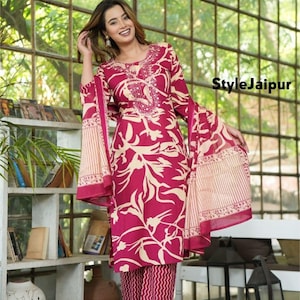 Beautiful Salwar Kameez Readymade For Women & Girls, Indian Designer Kurta Pant Dupatta Set, Pure Cotton Kurtis Dupatta Set, Gift For Her