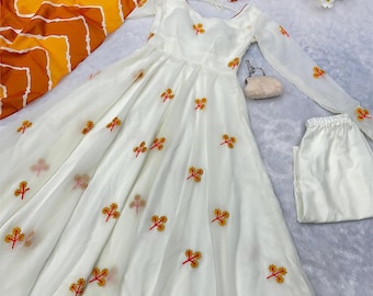 Indian Ethnic Kurta Pant Set Stitched, Indian Anarkali Suit Set, Wedding Partywear Women's Outfits, Readymade Salwar Kameez for Women, 3Pc