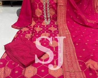 Pure Banaras Silk Kurta Pant With Designer Dupatta Upcoming Festival Wedding Wear Salwar Kameez Readymade 3 Piece Salwar Suit For Women's