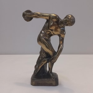 Vintage Bronze Discobolus Statue - Greek Discus Thrower Sculpture - Classic Athletic Art - 20cm