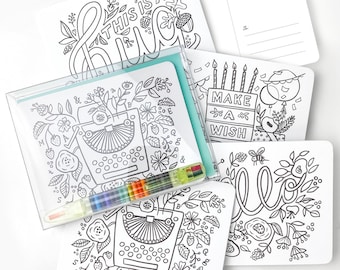 Color-In Postcards Kit with Crayon  // Floral Postcard Kit