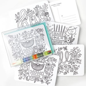 Color-In Postkarten Kit mit Buntstift // Florales Postkarten Kit