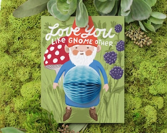 Pop-up Greeting Card // Gnome Card, Anniversary Card, Love Card, Valentine, Love You Card, Just Because