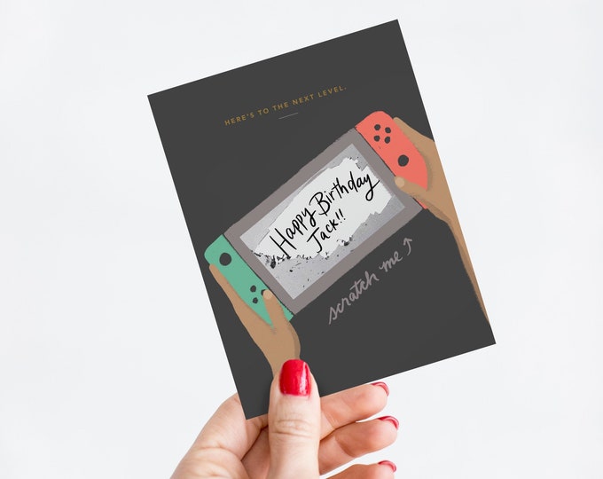 Next Level Scratch-off Card // Birthday Card, card for him, boy birthday card, gamer greeting card, teen birthday card, teen birthday gift