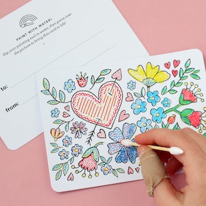 水で描くバレンタインカード 24 枚 // 花柄バレンタインカード、レトロバレンタインカード、子供向けバレンタインカード、バレンタインデーカード、90 年代バレンタインカード、ノスタルジア