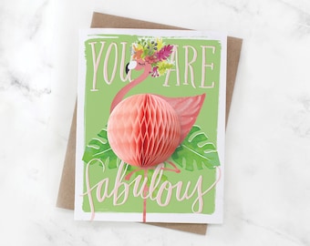 Pop-Up Greeting Card // Fabulous Flamingo // Funny Encouragement Greeting Card, hand lettered thank you card, Pop Up Everyday card