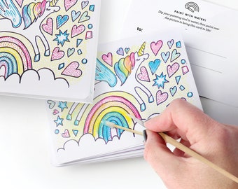 24 Paint-With-Water Valentines // Unicorn valentines, retro valentines, kids valentines, Valentine&#39;s Day cards, 90&#39;s valentine, nostalgia