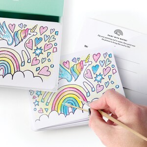 水で描くバレンタインカード 24 枚 // ユニコーン バレンタイン、レトロ バレンタイン、子供用バレンタイン、バレンタインデー カード、90 年代のバレンタイン、ノスタルジア