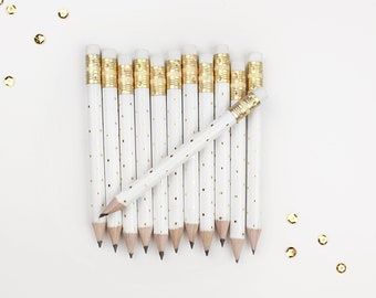 12 Gold Dot Mini Pencils // Bridal or Baby Shower Game Pencils, Mini Pencils, Golf Pencils, Wedding Pencils, Shower Favor