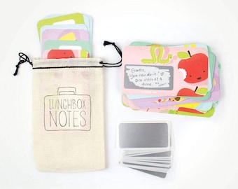 24 Scratch-off Lunchbox Notes  // Mini Cotton Drawstring Bag // Back to school, lunch box note, first day of school gift, kids lunches