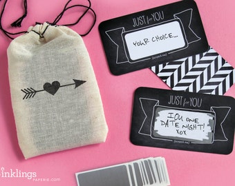 24 Scratch-off Love Notes or Valentine's Day Love Coupons //Mini Cotton Drawstring Bag, love coupons, DIY anniversary or valentines day gift