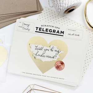 6 télégrammes à gratter // Be My Maid of Honor Card, Will You Be My Bridesmaid Proposal, Bridesmaid Box, vintage // Classic Cream & Black