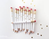 12 White and Gold Foil Heart Mini Pencils // Bridal or Baby Shower Game Pencils, Mini Pencils, Golf Pencils, Wedding Pencils, Shower Favor