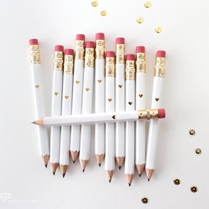 12 Pink and Gold Foil Heart Mini Pencils // Bridal or Baby Shower Game Pencils, Mini Pencils, Golf Pencils, Wedding Pencils, Shower Favor image 2