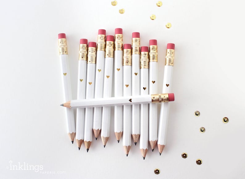 12 Pink and Gold Foil Heart Mini Pencils // Bridal or Baby Shower Game Pencils, Mini Pencils, Golf Pencils, Wedding Pencils, Shower Favor image 2