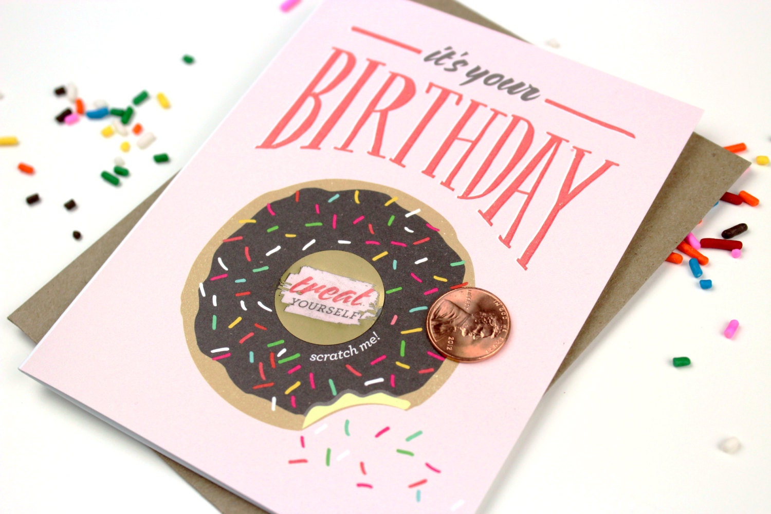 Scratch-off Birthday Card // treat Yourself Donut | Etsy