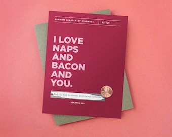 Scratch-off Valentine's Day Card // Naps and Bacon, Boyfriend Valentine, Guy Valentine, Friend Valentine, Girlfriend Valentine