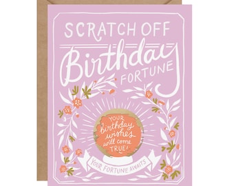 Scratch-off Birthday Fortune Card // Happy Birthday Card, Pink Birthday Card, Fortune Birthday Card, Birthday Wish