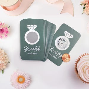 Cartes à gratter//jeu pour la douche nuptiale, jeu de fête, activité pour la douche nuptiale, jeux EVJF//vert sauge et argent