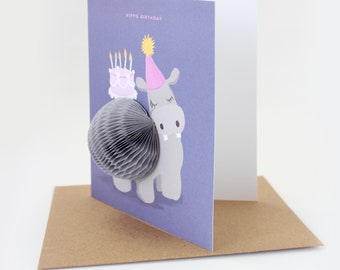 Pop-up Hippopotame - Carte d'anniversaire