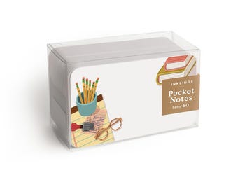 Library Pocket Notes™ - Box of 50 lunchbox notes, book lover teacher gift, place cards, gift tags, enclosure cards, teacher notes